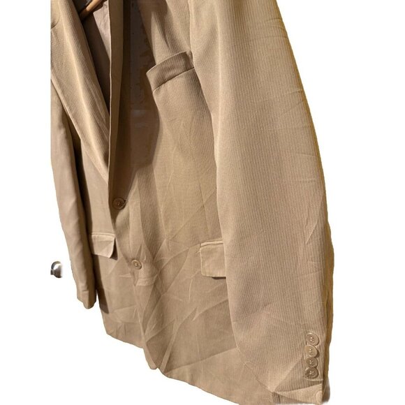 Adolfo International Blazer 100% SILK Tan Beige Stripe 46R Quiet Luxury - Picture 2 of 9